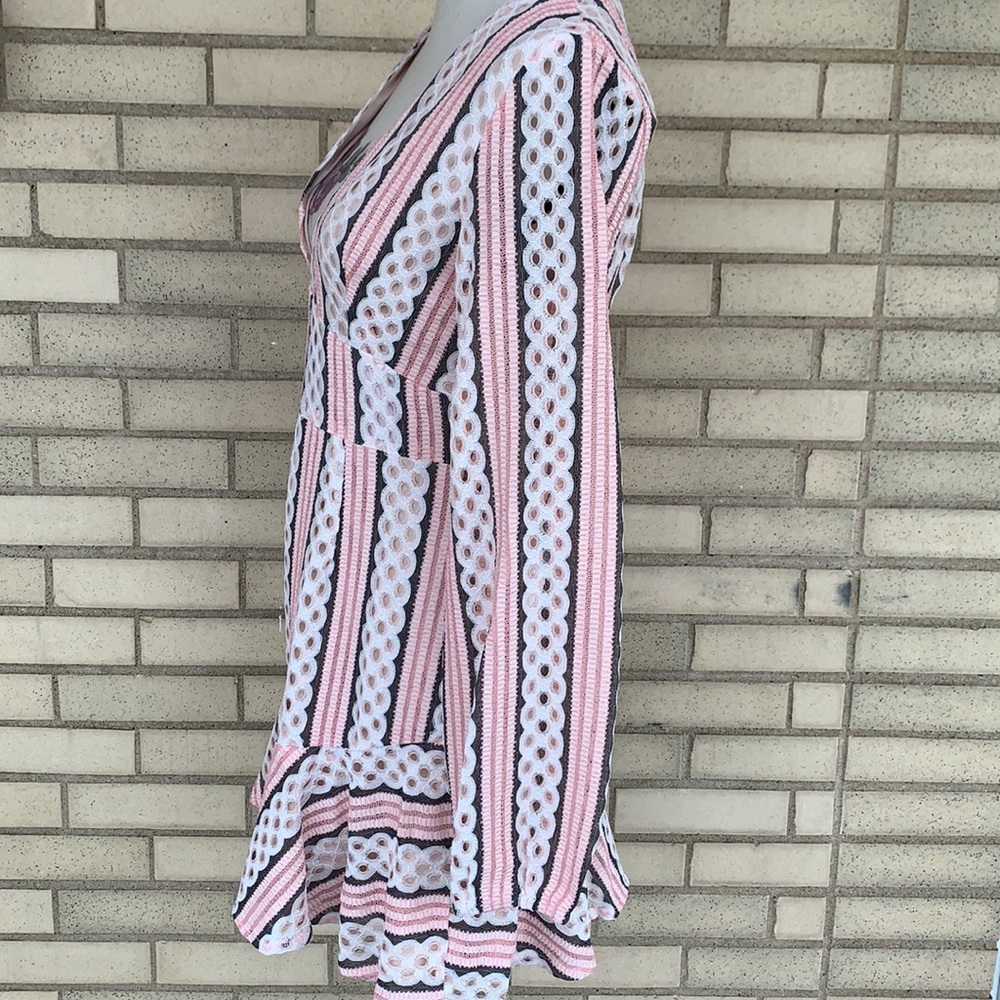❌DONATED❌Blush Pink Crochet Eyelets Striped Deep V Lined Dress - Picture 6 of 17